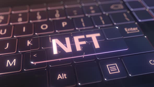 Futuristic Transparent Computer Key with NFT Text
