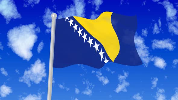 Bosnia And Herzegovina Flying National Flag In The Sky