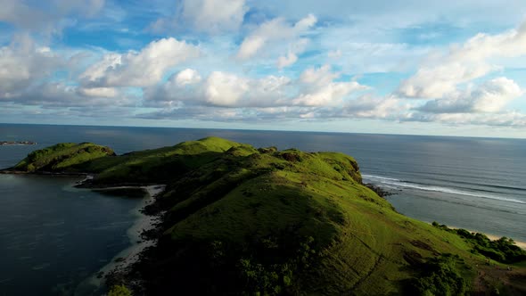 Aerial view of The beauty of Merese hill Lombok island when sunseT