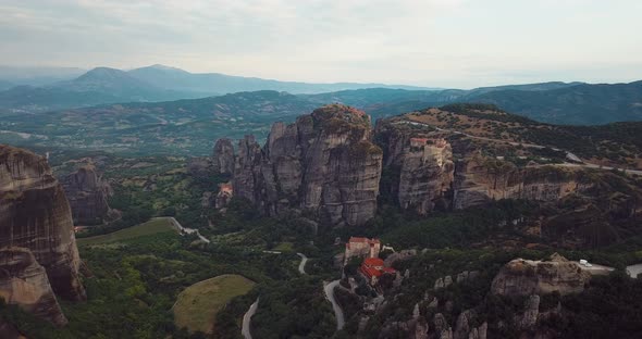 Aerial View Of The Mountains And Meteora Monasteries In Greece