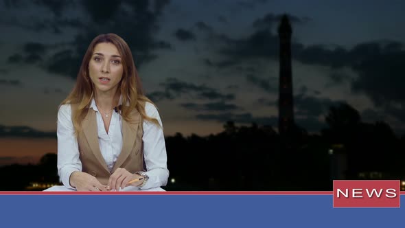 Female Anchorwoman, News Presenter Talking in Broadcasting Studio