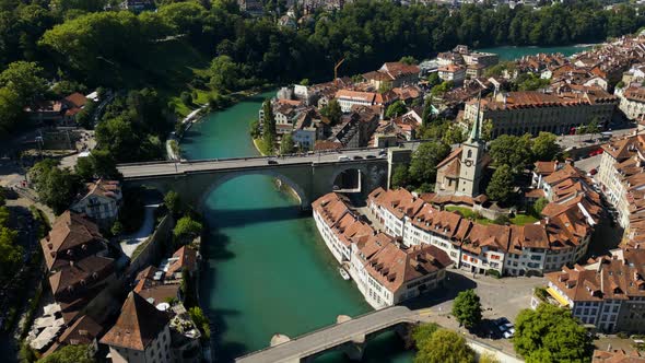 The Historic District of Bern in Switzerland From Above  the Capital City Aerial View