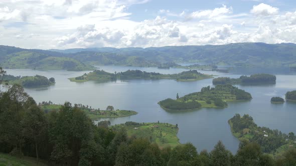 Panoramic view of Lake Bunyonyi in Uganda 