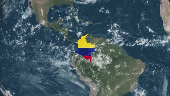 4K Globe Map of Colombia with a flag (Highlighted)