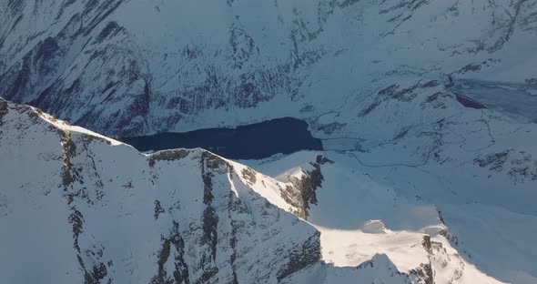 Drone Over Kitzsteinhorn Mountain Peak And Lake