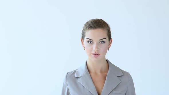 Portrait of Young Businesswoman. She Look Around.