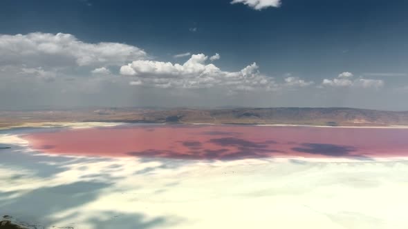 Aerial Pink Colored Salt Lake