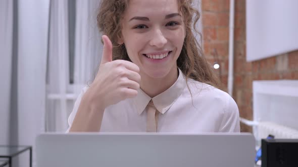 Thumbs Up by Young Female, Positive gesture at Home
