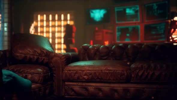 Sci Fi Futuristic Interior with Neon Lights