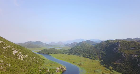 Aerial drone view of a river in Montenegro