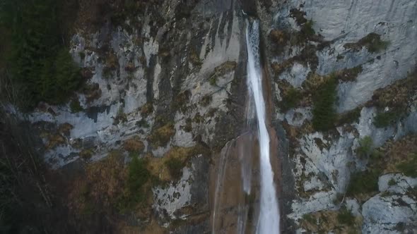 Drone video of a waterfall in Wagitalersee Switzerland. 