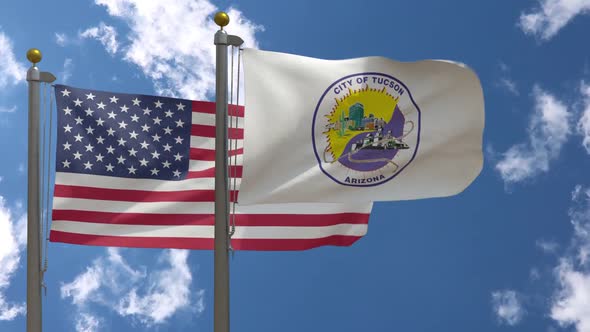 Usa Flag Vs Tucson City Flag Arizona  On Flagpole