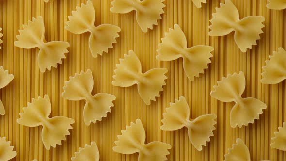 Italian pasta farfalle and spaghetti top view. traditional type of pasta