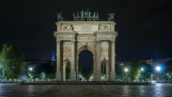 Arch of Peace in Simplon Square Timelapse Hyperlapse at Night