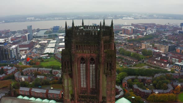 Aerial View of the Liverpool Cathedral or Cathedral Church of Christ