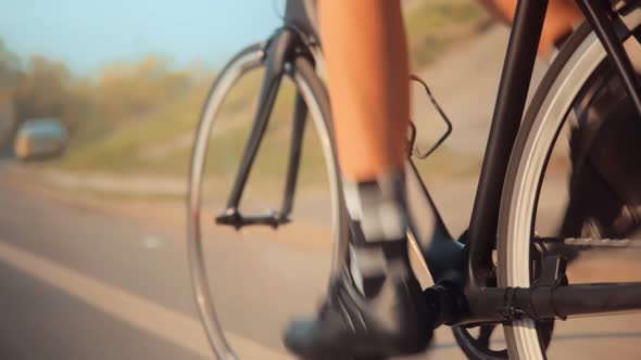 Cyclist Training Leisure Twist Pedals On Triathlon Bicycle. Sport Gear  Bike Wheel.