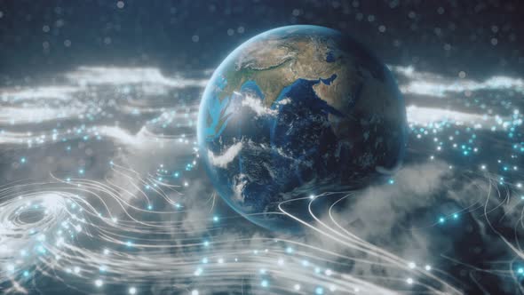 A Rotating Globe in Optical Fiber Clouds Transmitting Signals