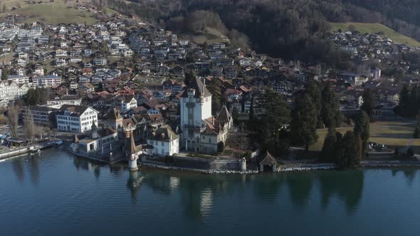 Aerial view of Oberhofen am Thunersee, Bern, Switzerland.