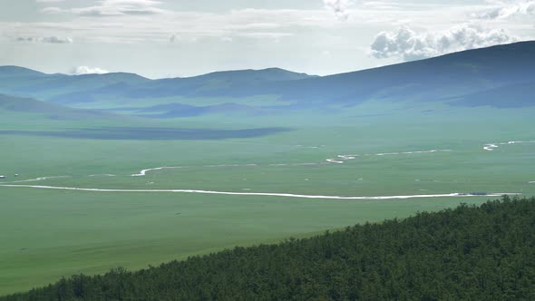 Volga River Flowing Through The Vast Empty Meadows in in Siberia of Asia Continent