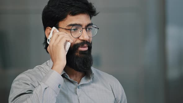 Smiling Confident Adult Millennial Man Arabian Businessman Professional Worker Make Business Call