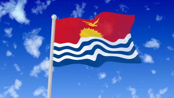 Kiribati National Flag Flying Wave In The Sky With Clouds