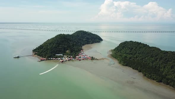 Aerial boat leave island