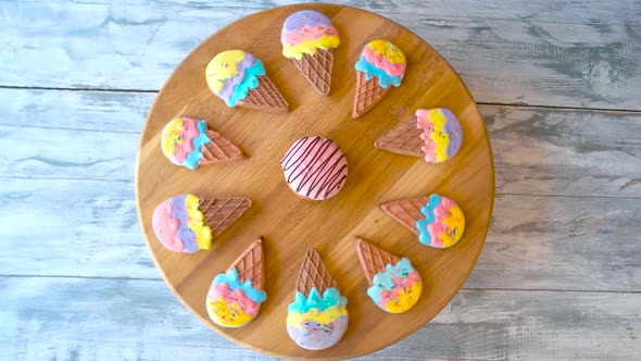 Tasty Cookies on Round Board Top View