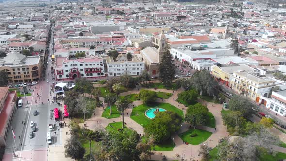 Main square Plaza Armas (La Serena, Chile) aerial view, drone footage