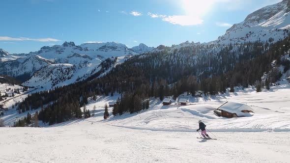 FPV POV of Alpine Skiing in Dolomites Italy