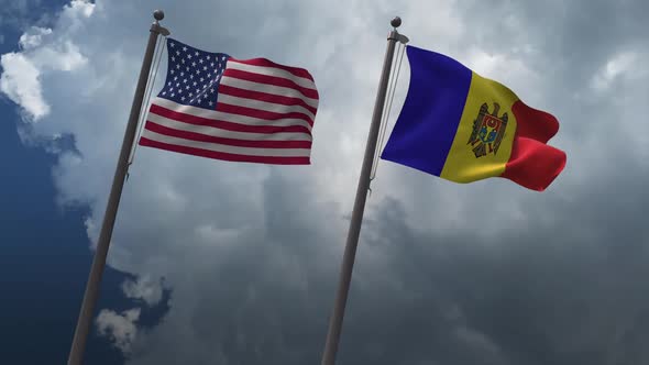 Waving Flags Of The United States And The Moldova 2K