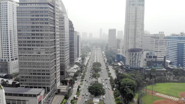 Aerial view of cityscape and skyscrapers buildings in Jakarta
