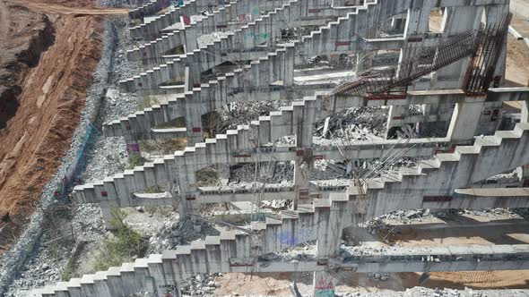 AERIAL: Last Pieces of National Stadium in Vilnius with Steel Bars Still Visible in Costructs