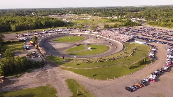 Sports Vehicles Compete At Flat Rock Speedway On Stock Car Racing Competition In Michigan, USA. aeri