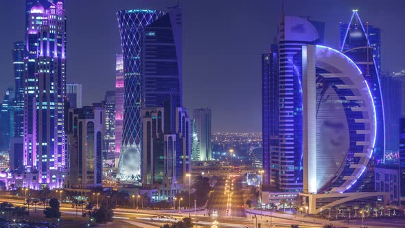 The Skyline of the West Bay Area From Top in Doha Timelapse Qatar