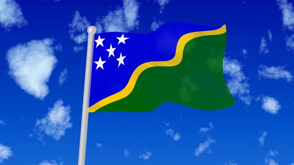 Flag Of Solomon Islands Flaying National Flag In The Sky