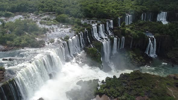 Aerial nature landscape of Iguazu Falls giant waterfalls of south america