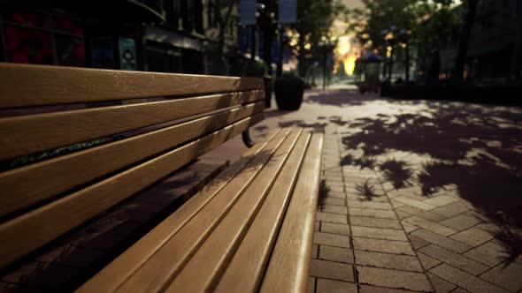 Park Bench in Downtown on a Cloudy Afternoon