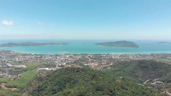 Aerial view of tropical Island of Phuket. Turquoise Adamant Sea