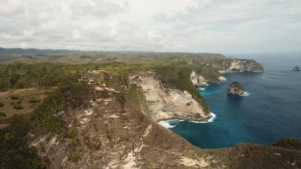 Cliffs, Sea and Waves at Nusa Penida, Bali, Indonesia