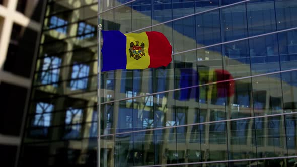 Moldova Flag Waving On A Skyscraper Building