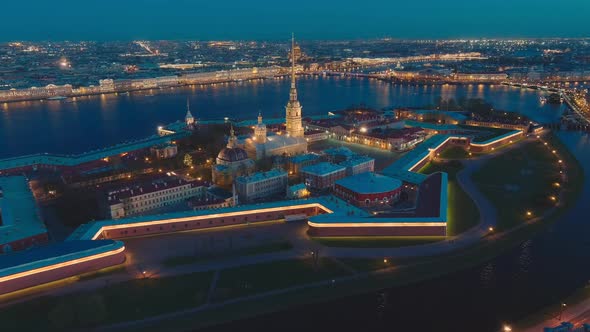 The Flight Around the Peter and Paul Cathedral and Fortress at Evening the Sights of St