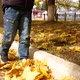 Unrecognizable Child's Feet Walk on Fallen Yellow Autumn Leaves - VideoHive Item for Sale