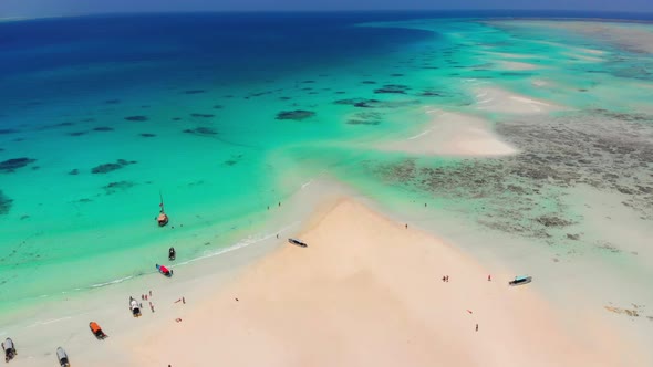 Sandbanks in the Middle of Ocean By Tropical Island Mnemba Zanzibar Aerial View