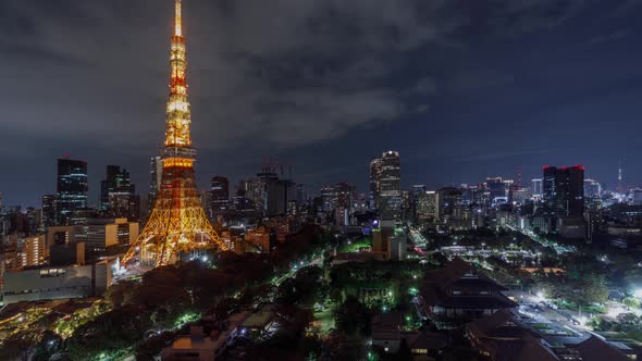 Time Lapse of the Tokyo Tower and the Tokyo skyline at night