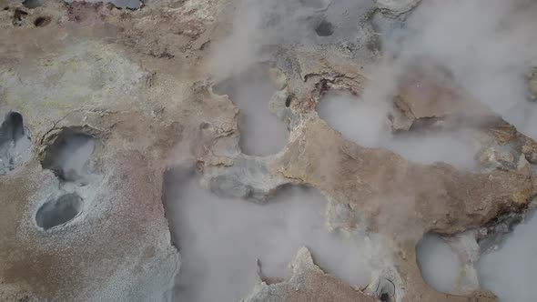 Steamy geothermal springs in nature