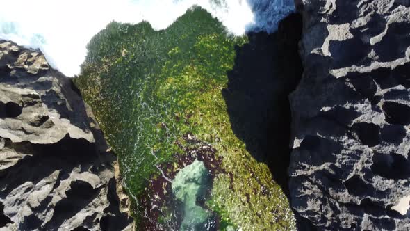 Top down view on natural pool between rocks