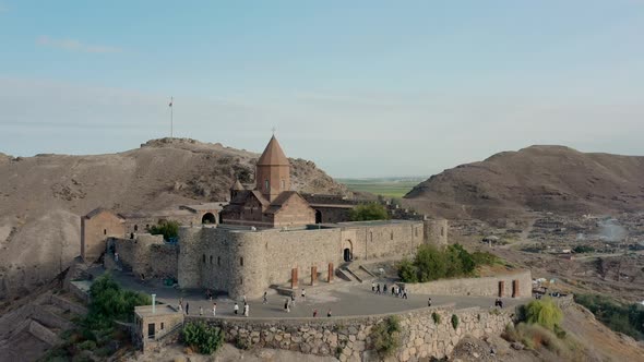 Aerial Drone Shot Zoom in of Tatev Monastery and Armenia Landscape in Summer