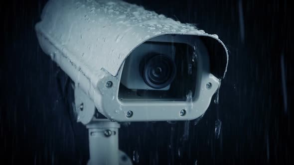 Cctv Camera Dripping In Rain