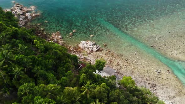 Aerial Drone View Small Koh Ma Island, Ko Phangan Thailand. Exotic Coast Panoramic Landscape, Mae