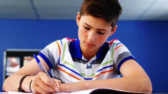 Student studying in classroom